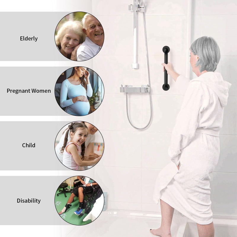 ZUEXT 12 Inch Stainless Steel Shower Grab Bar,ZUEXT Oil Rubbed Black Shower Handle,Bathroom Balance Bar,Safety Hand Rail Support Bar for Handicap Elderly Injury,Senior Assist Bar,Wall Concealed Mount Handle - Image 4